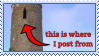 arrow pointing to caslte tower, with the text 'this is where i post from